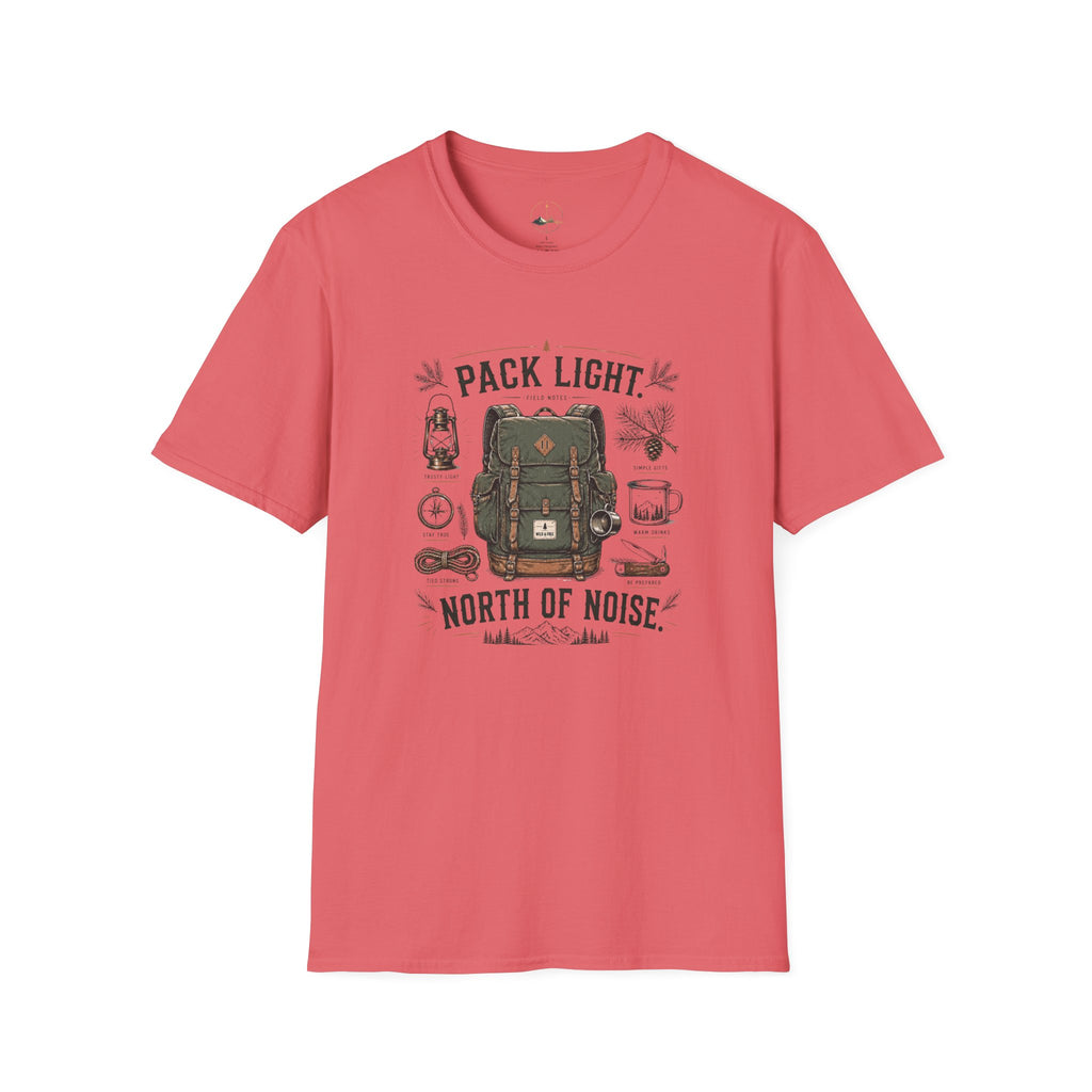 Adventure T-Shirt — "Pack Light, North of Noise" Backpack Camping Graphic