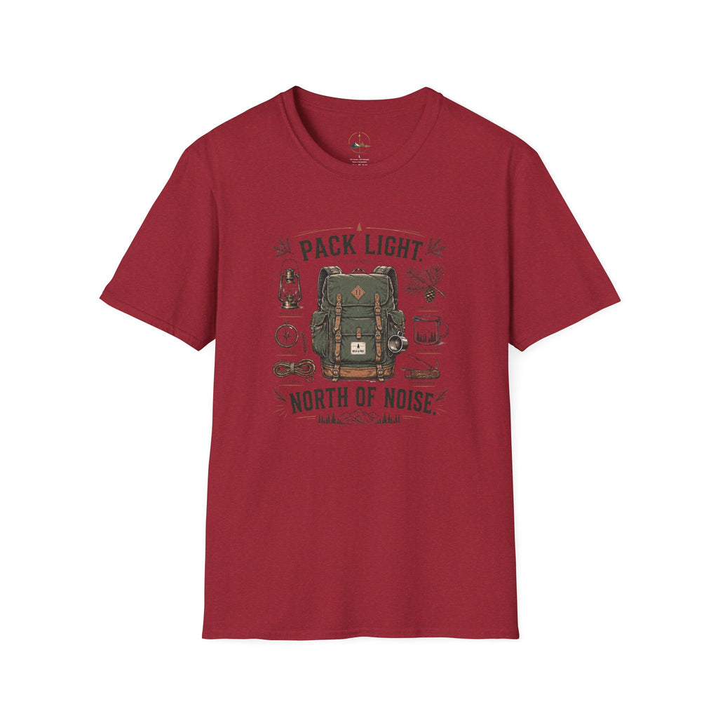Adventure T-Shirt — "Pack Light, North of Noise" Backpack Camping Graphic