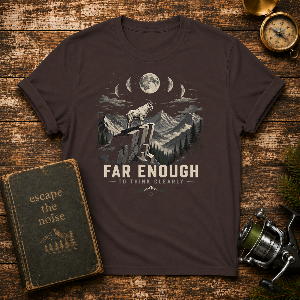 "Far Enough to Think Clearly" Mountain Moon Adventure Tee