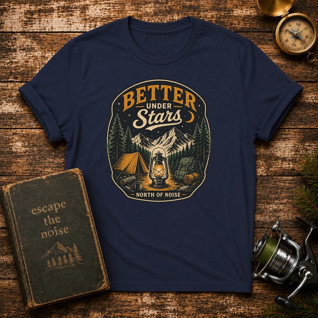 Better Under Stars Camping T-Shirt — Vintage Campfire Design