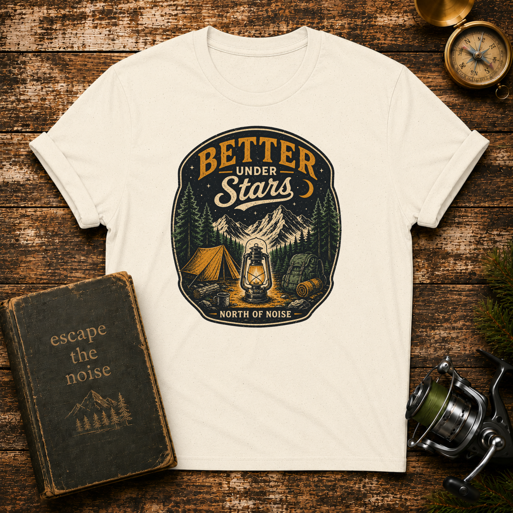 Better Under Stars Camping T-Shirt — Vintage Campfire Design