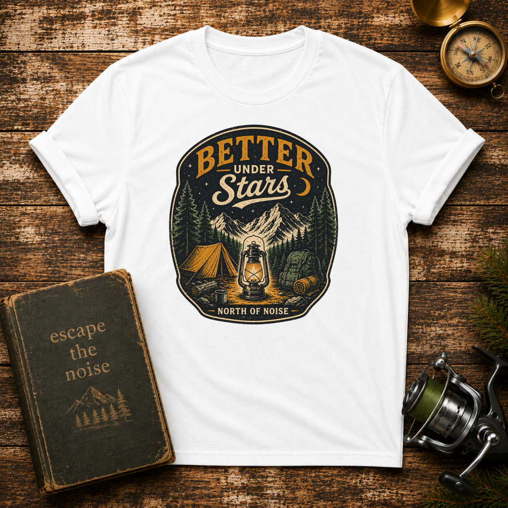 Better Under Stars Camping T-Shirt — Vintage Campfire Design
