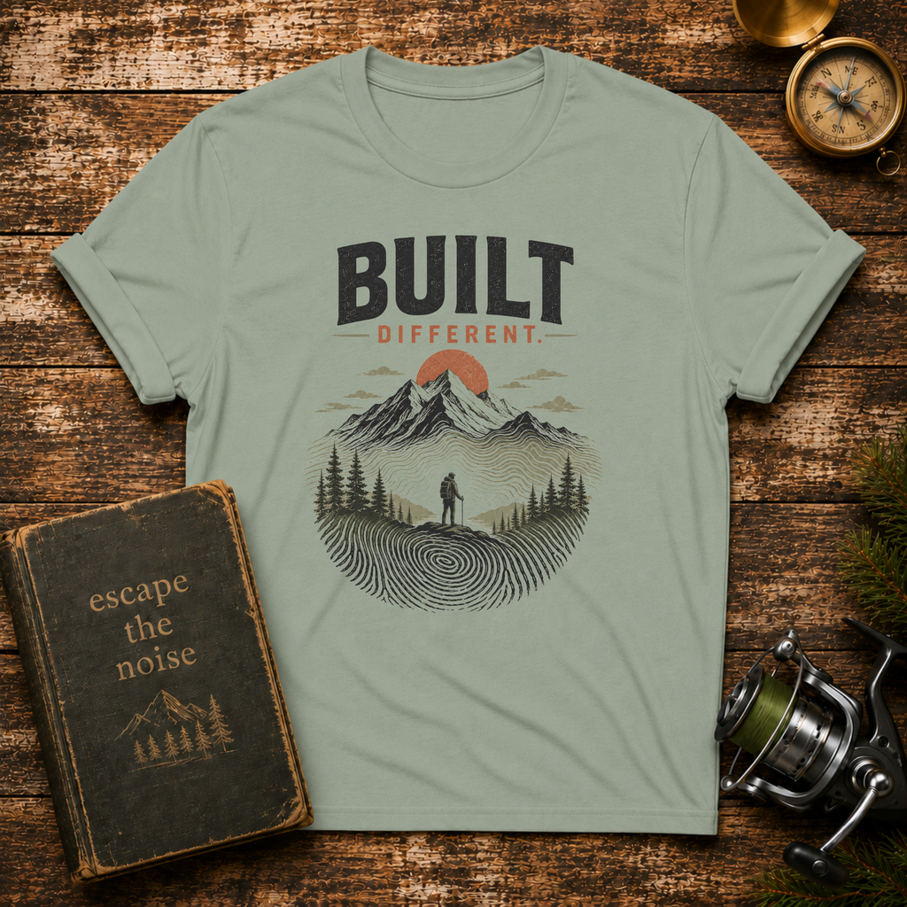 Built Different Mountain T-Shirt — Outdoor Adventure Graphic Tee