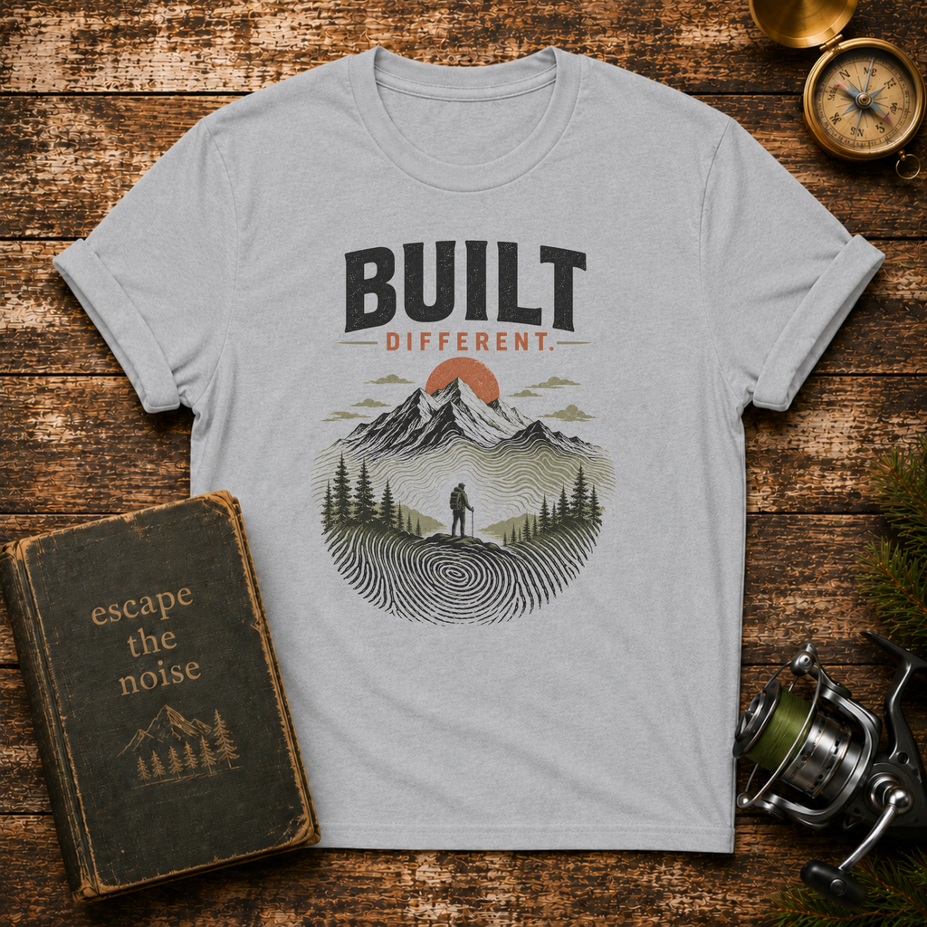 Built Different Mountain T-Shirt — Outdoor Adventure Graphic Tee