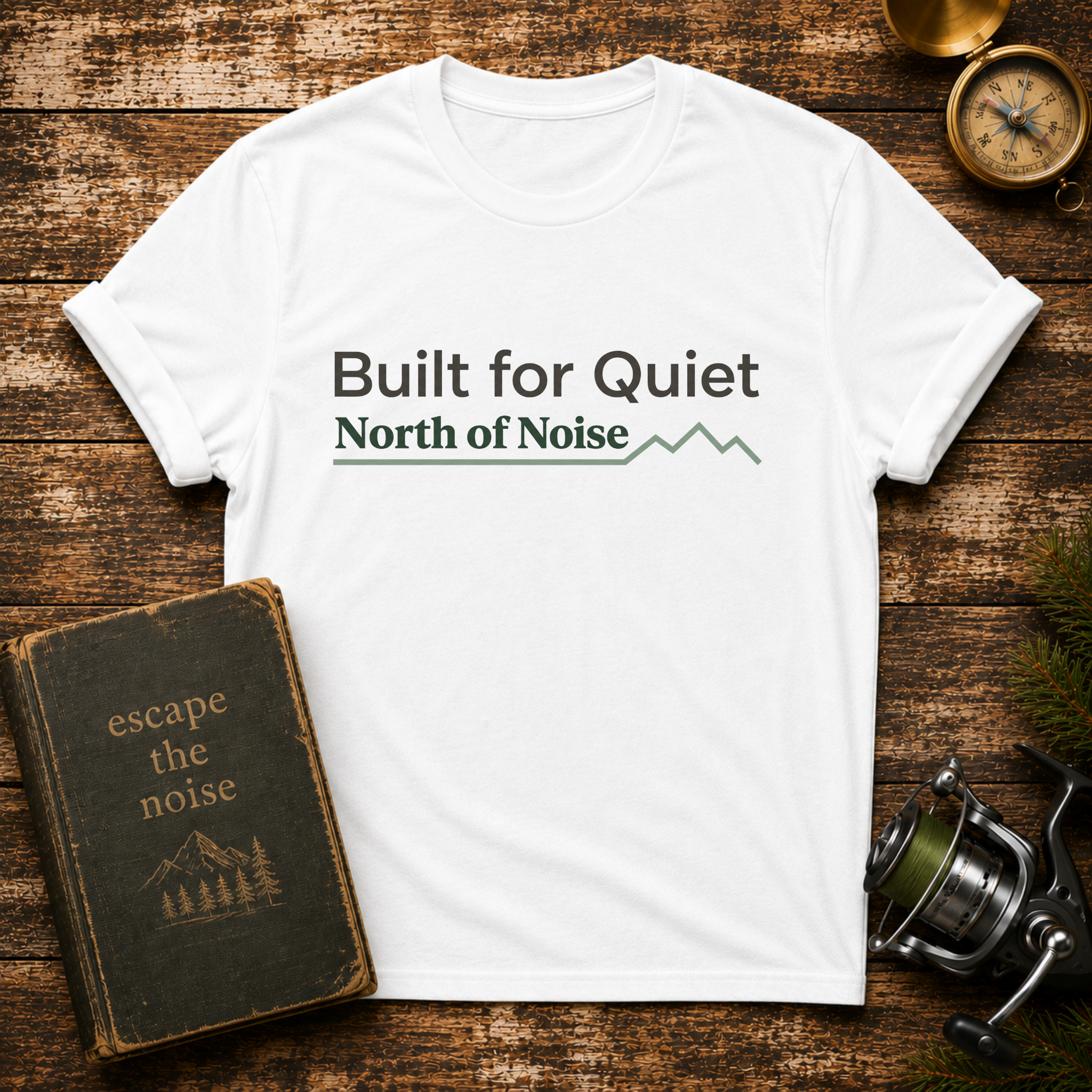 Built for Quiet T-Shirt — "North of Noise" Minimal Mountain Tee