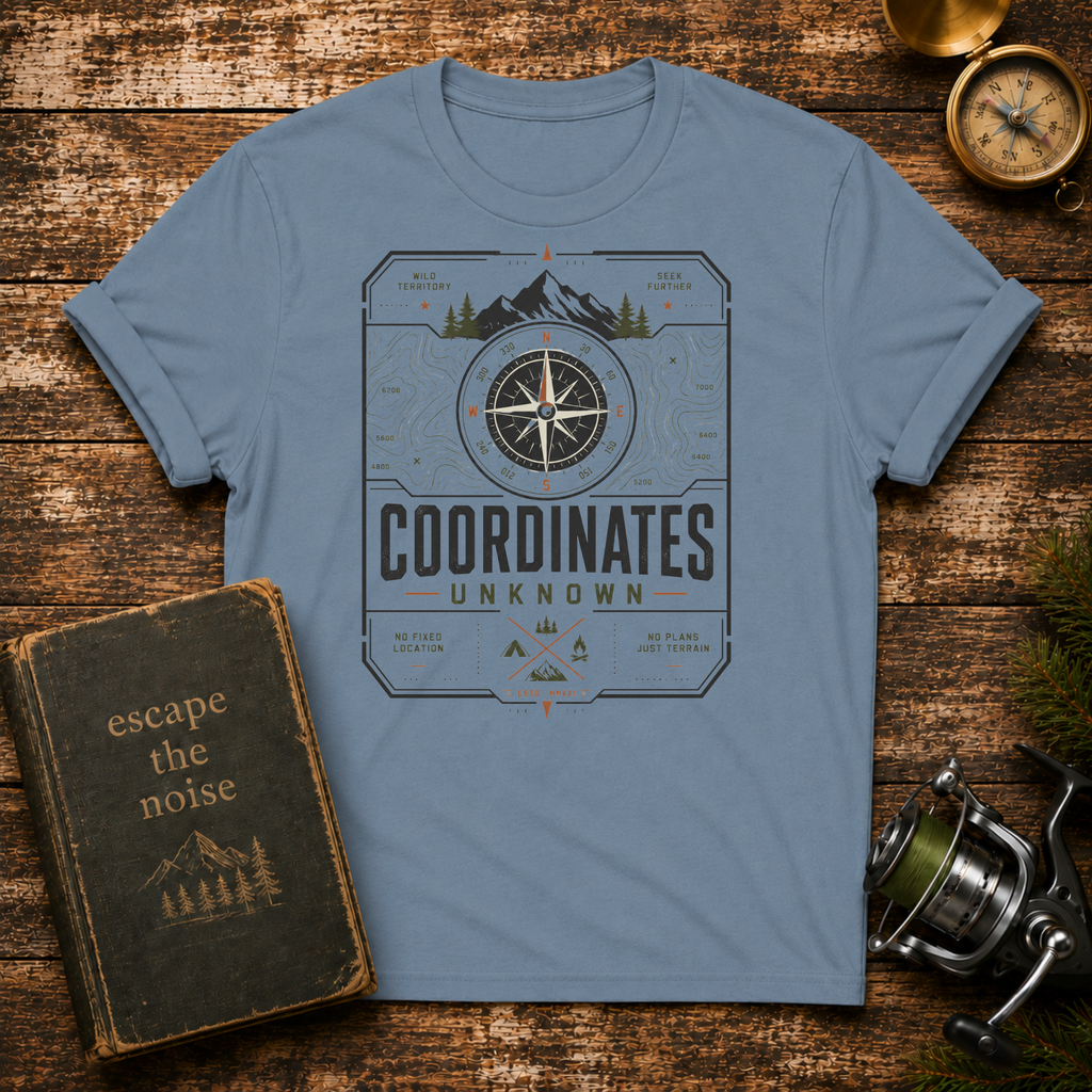 Coordinates Unknown T-Shirt — Compass Adventure Graphic Tee