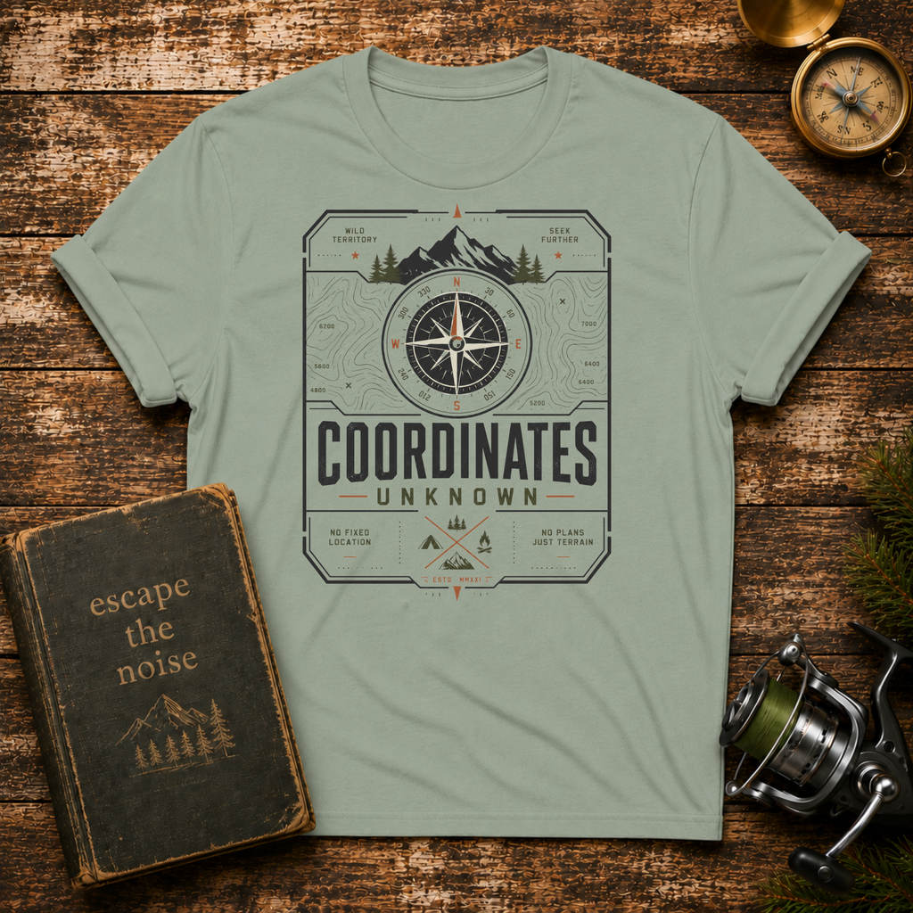Coordinates Unknown T-Shirt — Compass Adventure Graphic Tee
