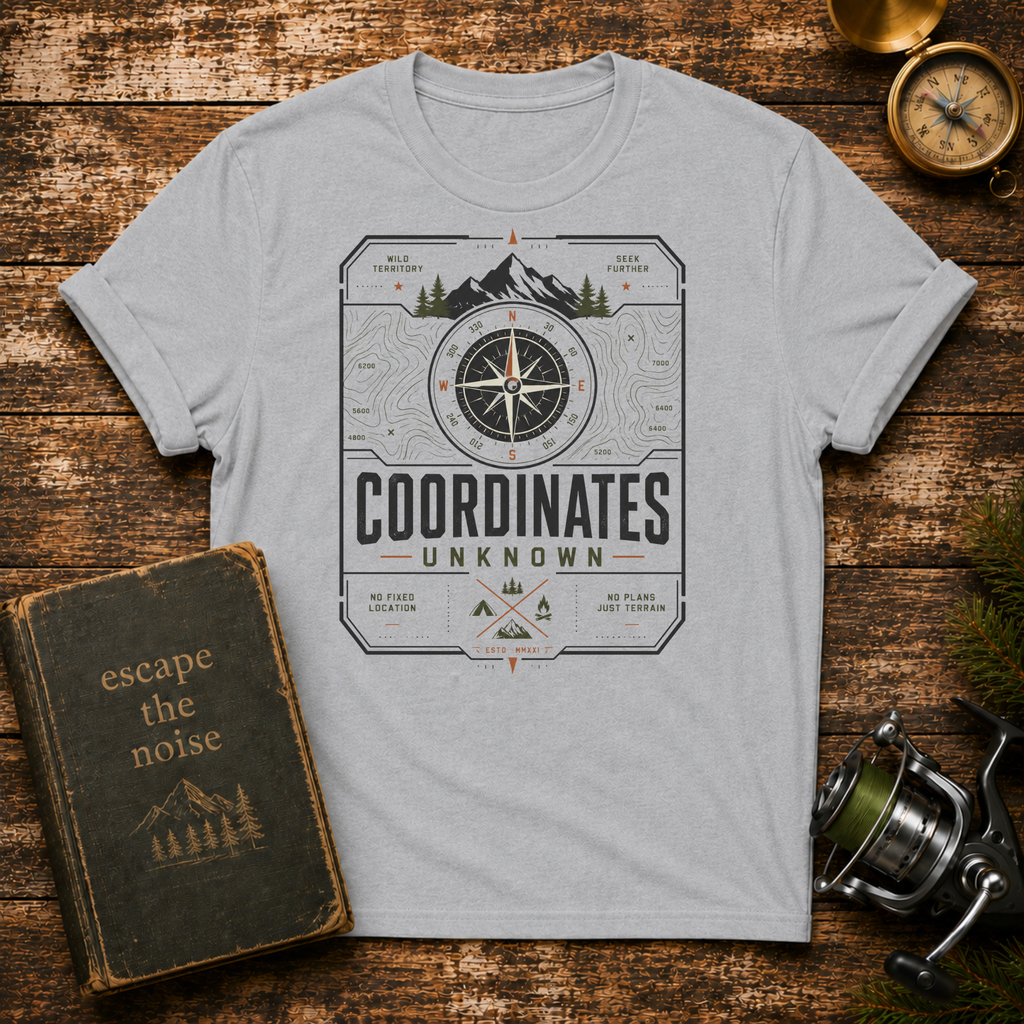 Coordinates Unknown T-Shirt — Compass Adventure Graphic Tee