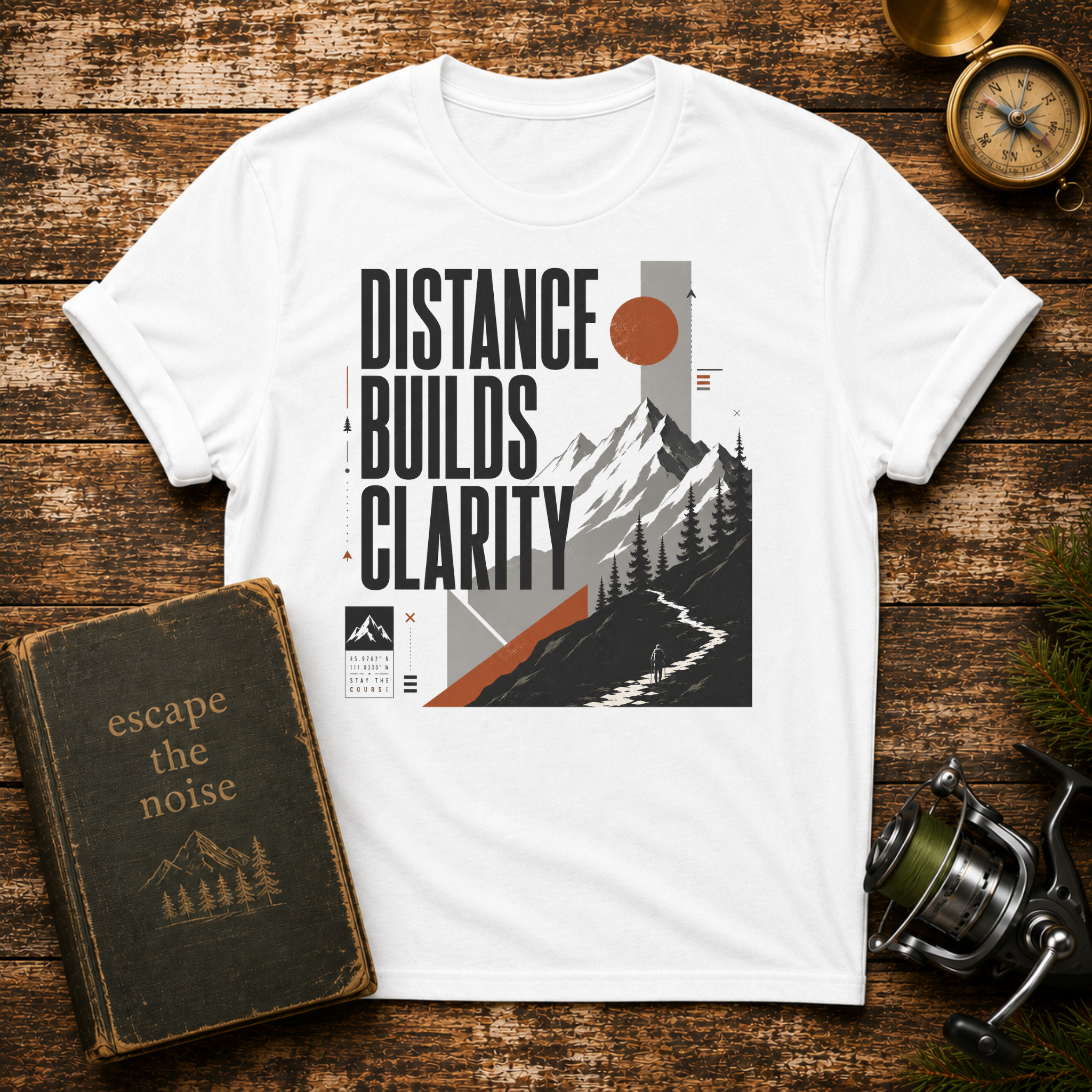 Distance Builds Clarity Mountain T-Shirt – Motivational Outdoor Hiking Tee