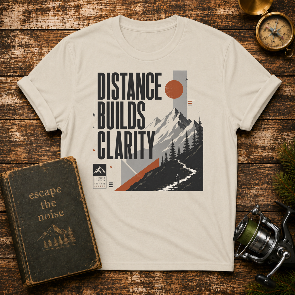 Distance Builds Clarity Mountain T-Shirt – Motivational Outdoor Hiking Tee