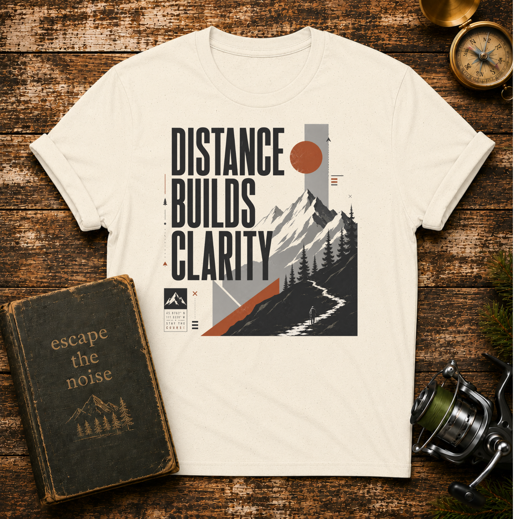 Distance Builds Clarity Mountain T-Shirt – Motivational Outdoor Hiking Tee