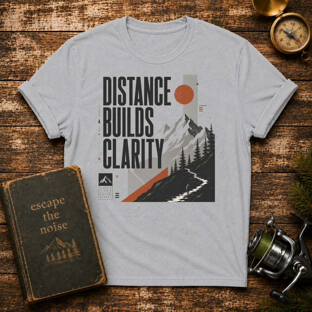 Distance Builds Clarity Mountain T-Shirt – Motivational Outdoor Hiking Tee