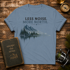 T-Shirt — "Less Noise. More North." Mountain Lake Graphic Tee