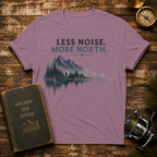T-Shirt — "Less Noise. More North." Mountain Lake Graphic Tee