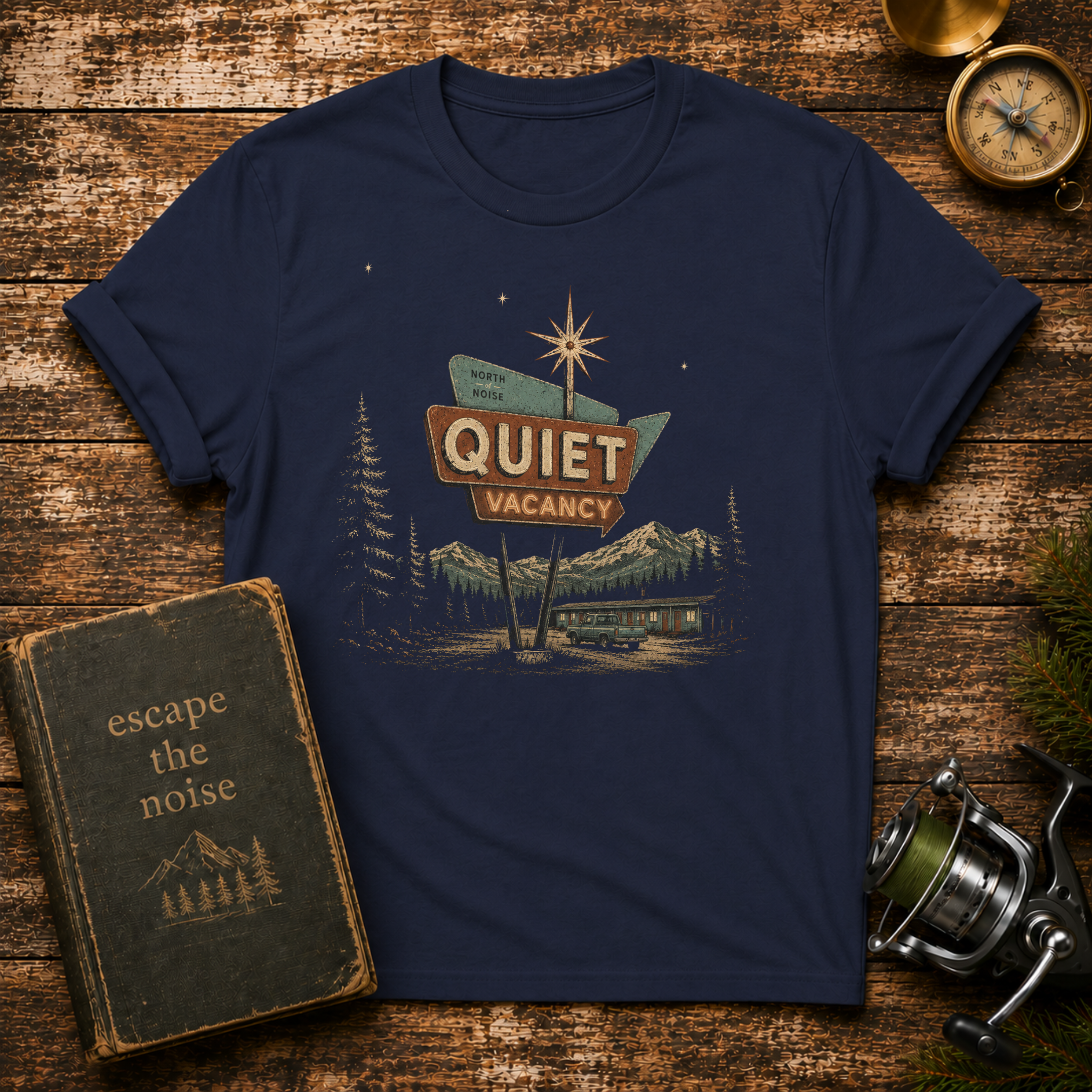 Quiet Vacancy T-Shirt — Vintage Motel Sign Mountain Camp Tee
