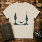 Hammock Between Pines T-Shirt — Minimal Nature Camp Sleep Tee