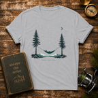 Hammock Between Pines T-Shirt — Minimal Nature Camp Sleep Tee