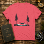 Hammock Between Pines T-Shirt — Minimal Nature Camp Sleep Tee