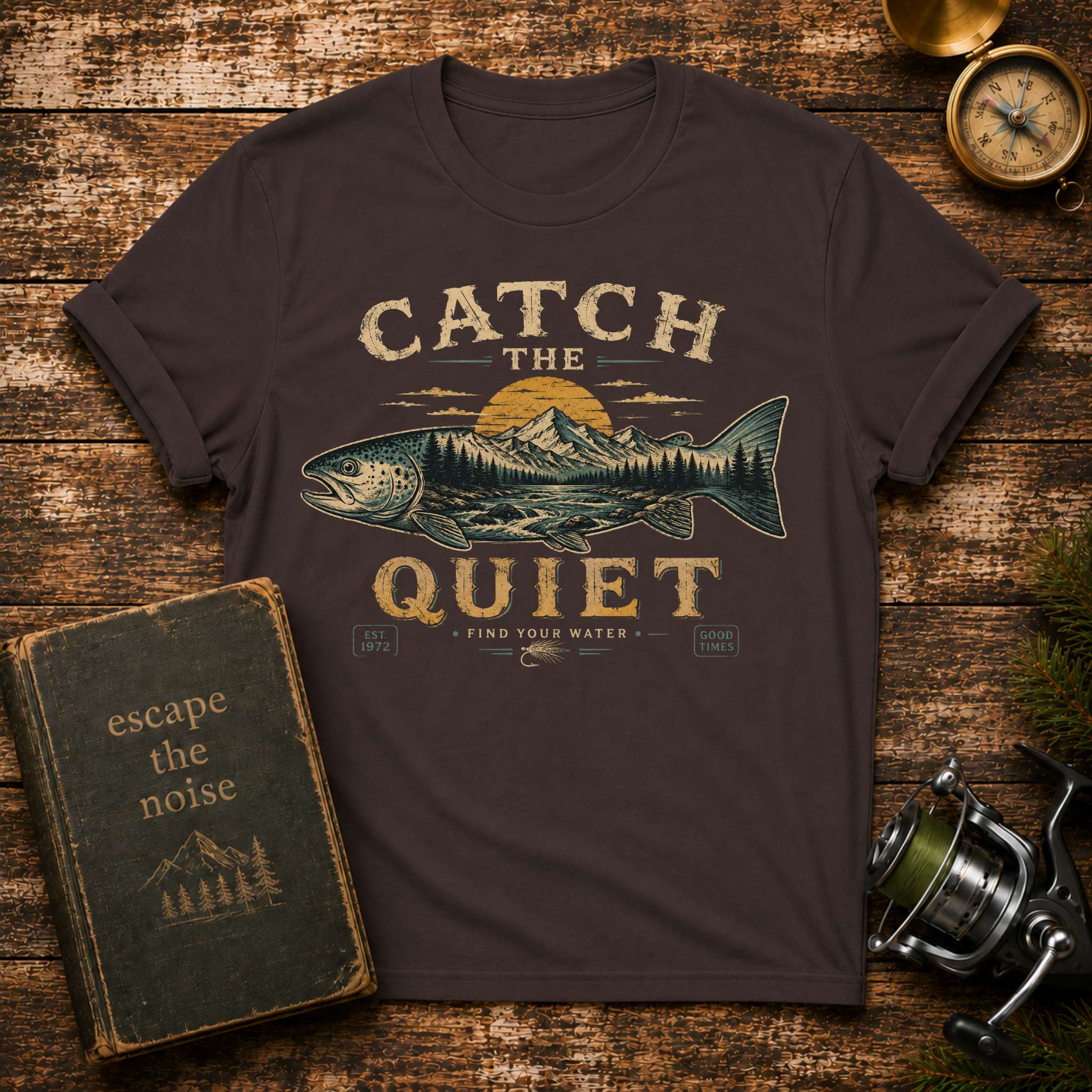 Catch the Quiet Fishing T-Shirt — Vintage Trout Outdoors Tee