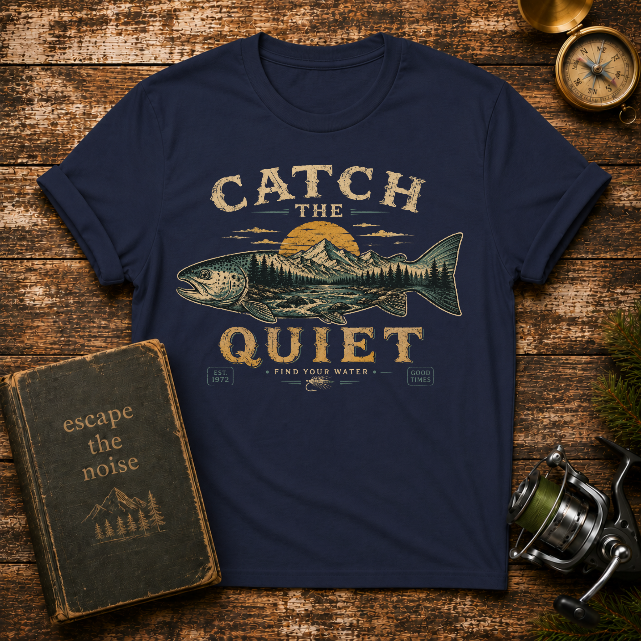 Catch the Quiet Fishing T-Shirt — Vintage Trout Outdoors Tee