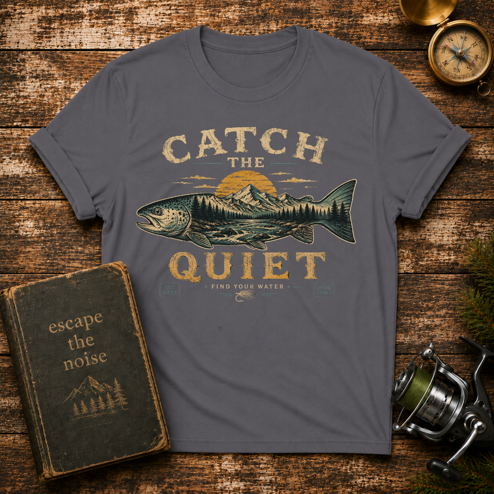 Catch the Quiet Fishing T-Shirt — Vintage Trout Outdoors Tee