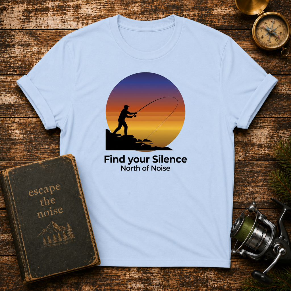 Fishing T-Shirt – "Find Your Silence" Sunset Angler Tee
