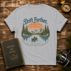 Drift Further Canoe T-Shirt — Vintage Lake Sunset Outdoor Tee