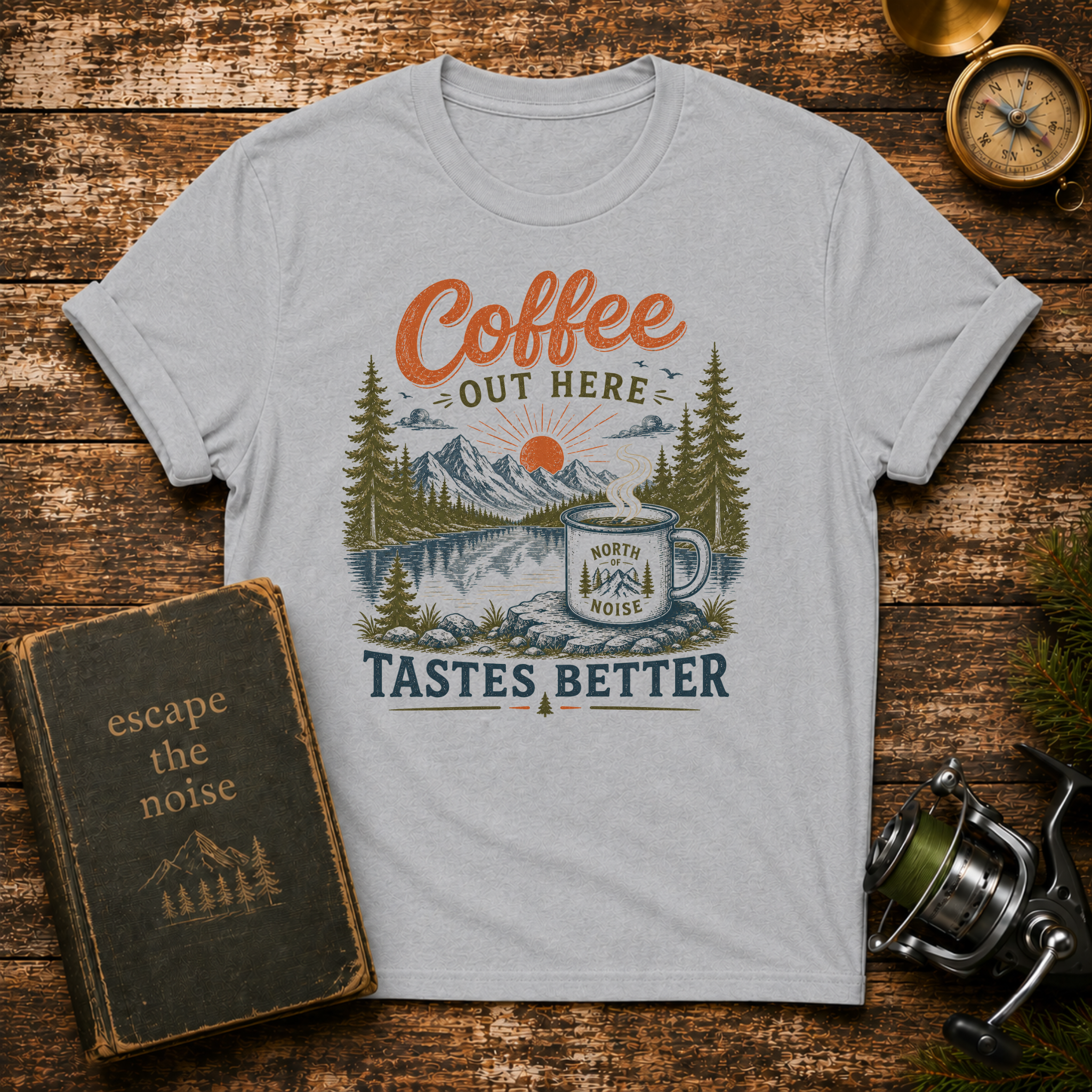 Coffee Out Here T-Shirt — Outdoorsy Vintage Camper Coffee Tee