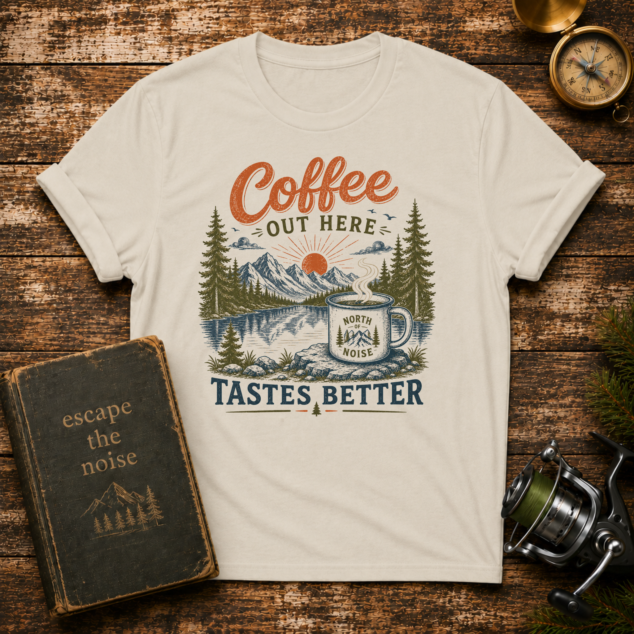 Coffee Out Here T-Shirt — Outdoorsy Vintage Camper Coffee Tee