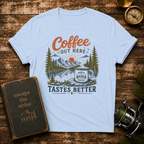 Coffee Out Here T-Shirt — Outdoorsy Vintage Camper Coffee Tee