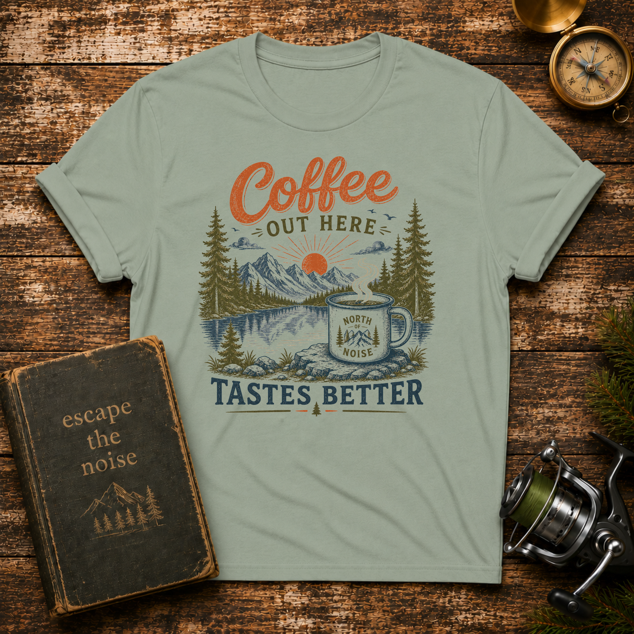 Coffee Out Here T-Shirt — Outdoorsy Vintage Camper Coffee Tee