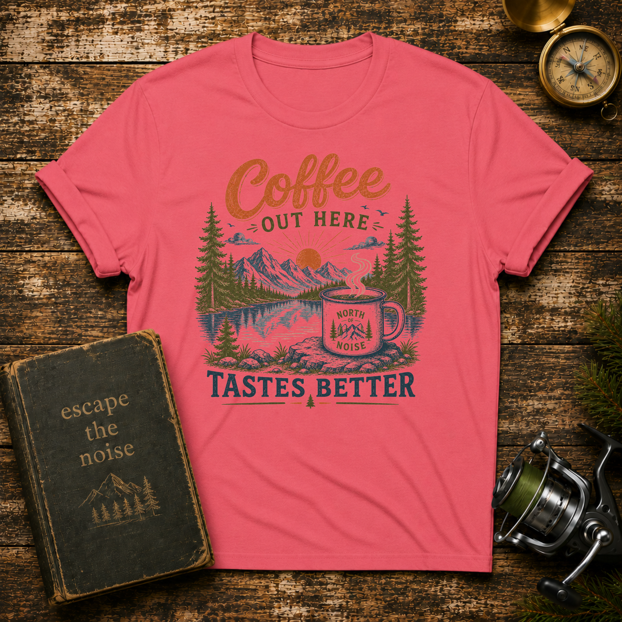 Coffee Out Here T-Shirt — Outdoorsy Vintage Camper Coffee Tee