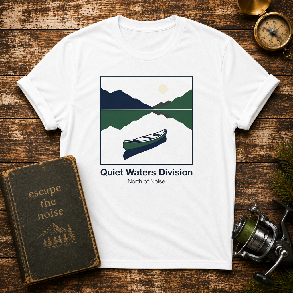 Quiet Waters Division T‑Shirt — Minimal Boat Lake Graphic Tee