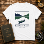 Quiet Waters Division T‑Shirt — Minimal Boat Lake Graphic Tee