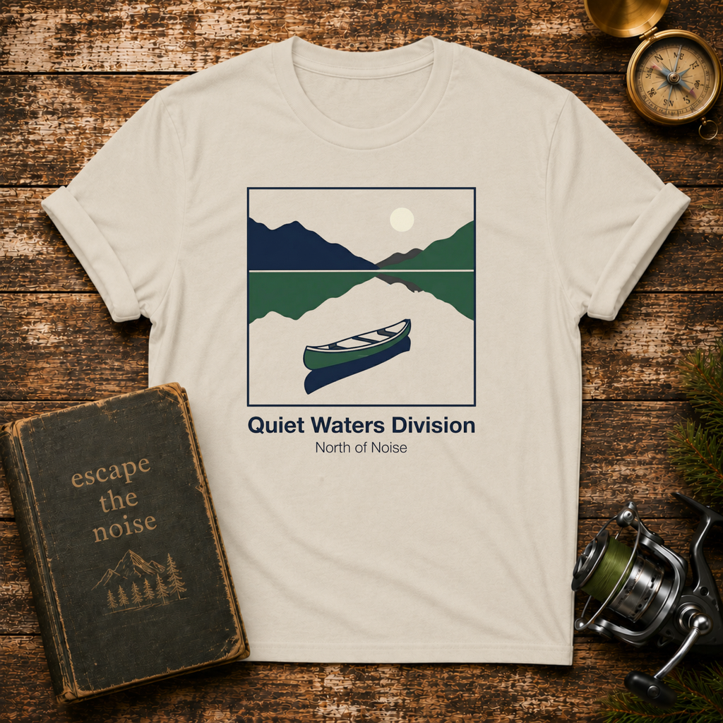 Quiet Waters Division T‑Shirt — Minimal Boat Lake Graphic Tee