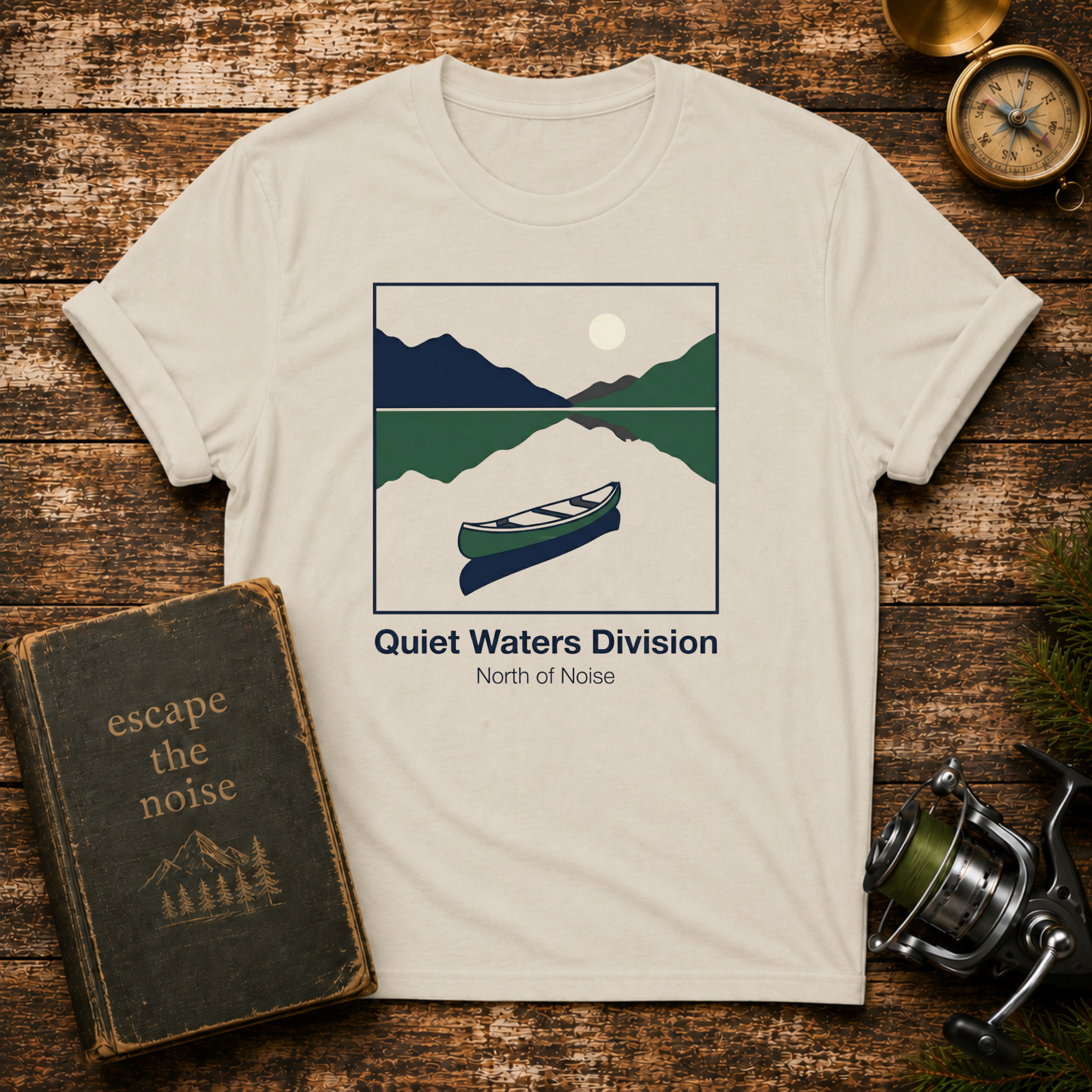 Quiet Waters Division T‑Shirt — Minimal Boat Lake Graphic Tee