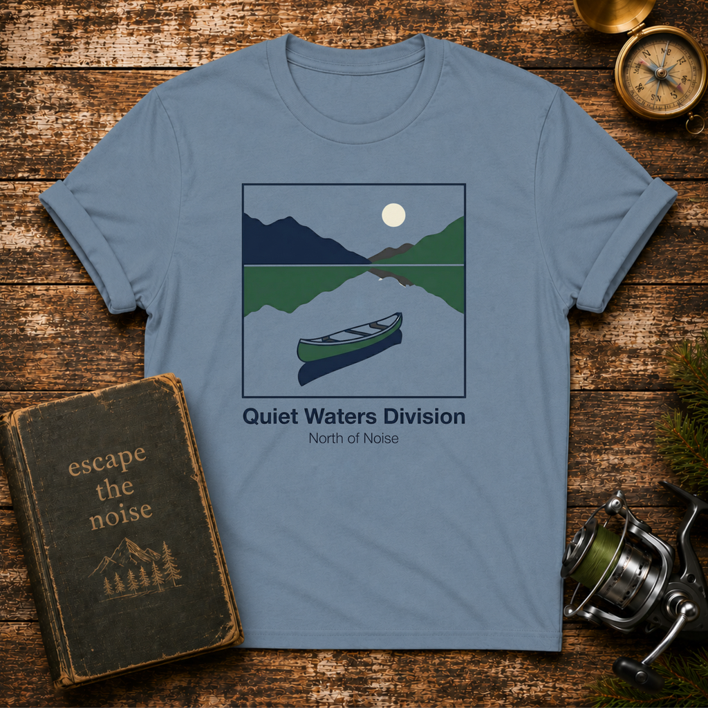 Quiet Waters Division T‑Shirt — Minimal Boat Lake Graphic Tee