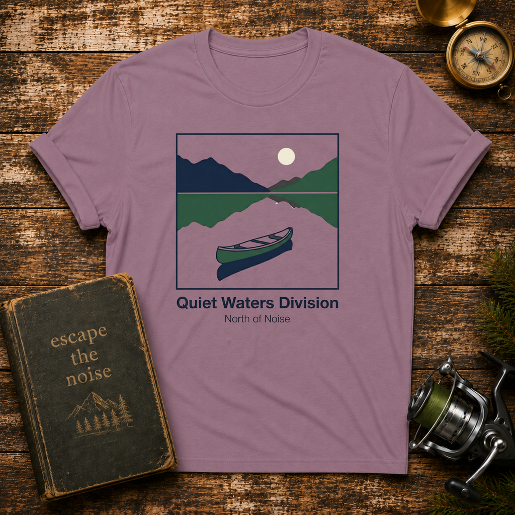 Quiet Waters Division T‑Shirt — Minimal Boat Lake Graphic Tee