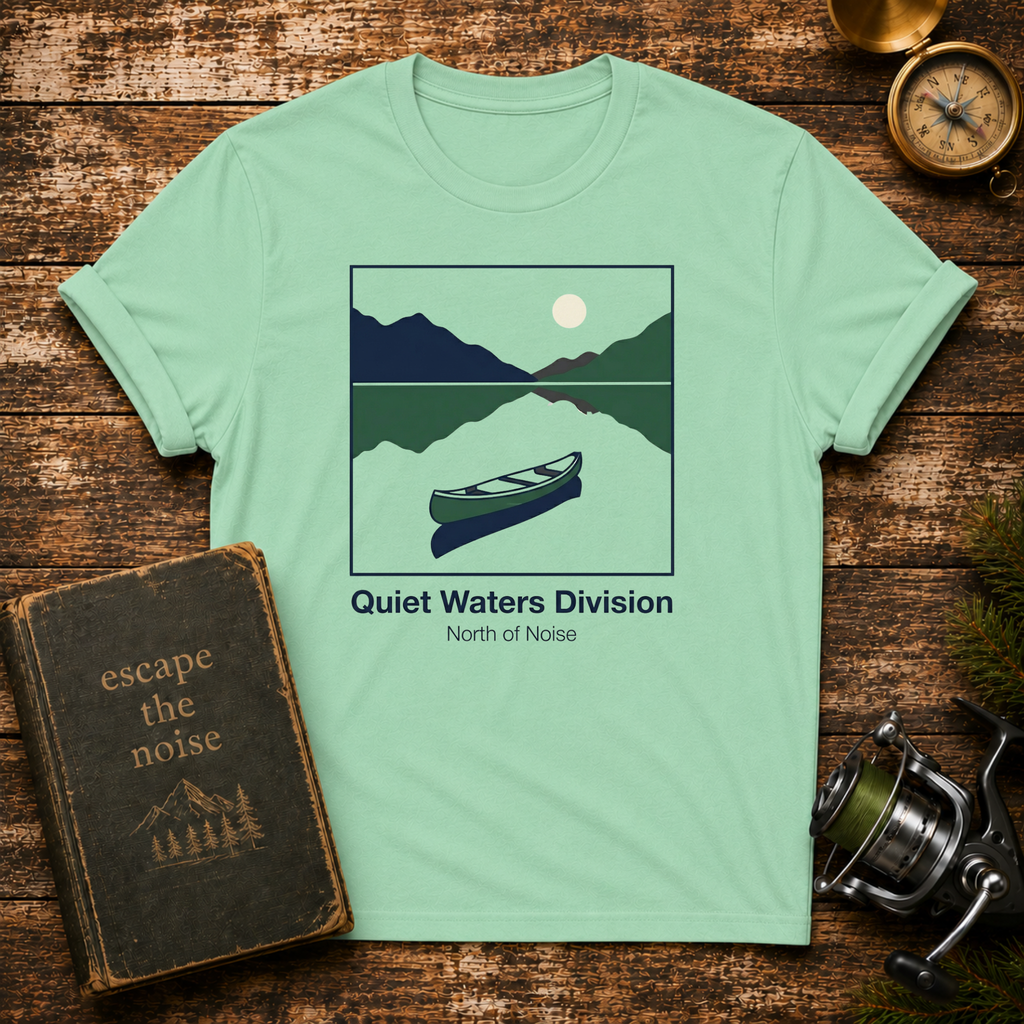 Quiet Waters Division T‑Shirt — Minimal Boat Lake Graphic Tee