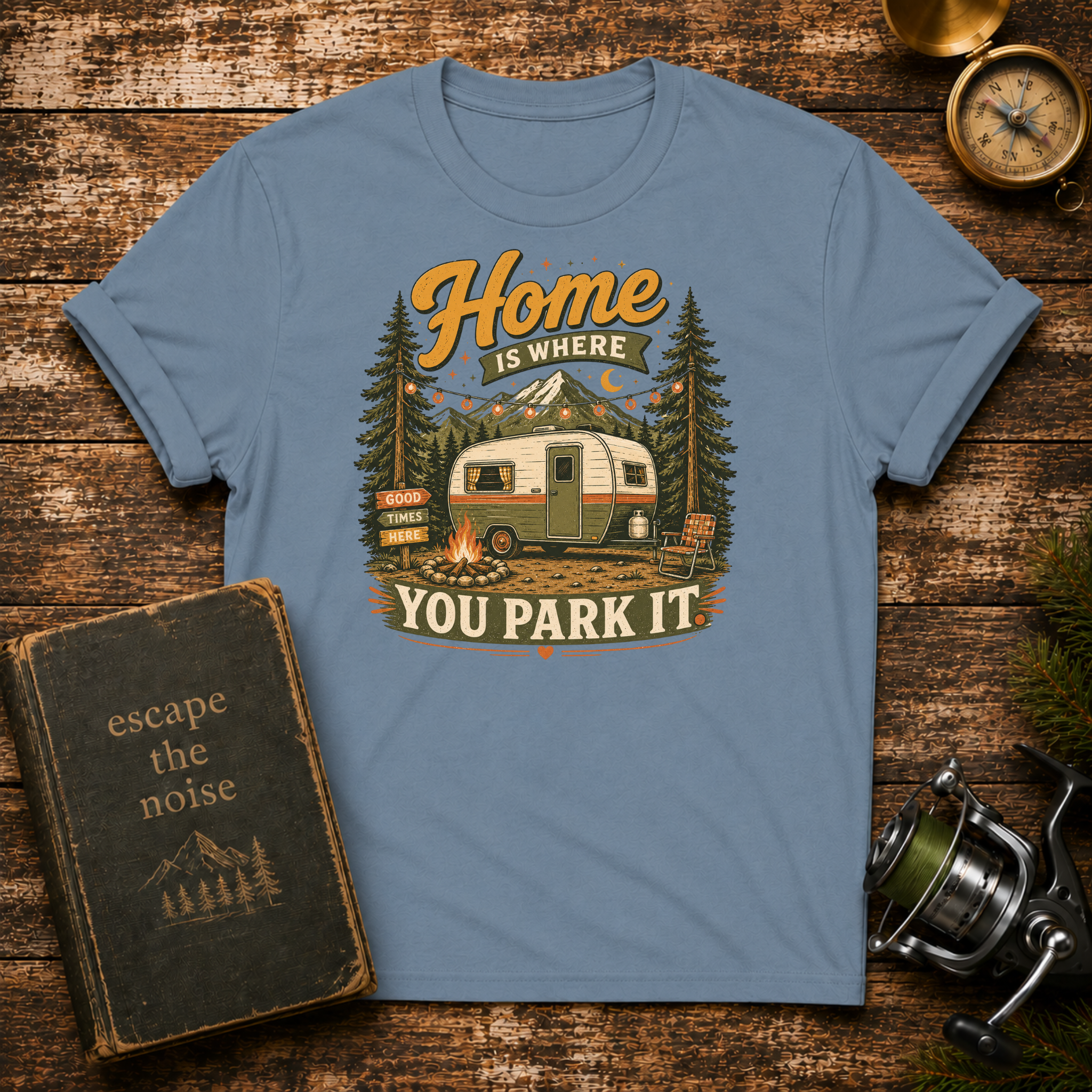 T-Shirt — "Home Is Where You Park It" Vintage Camper Graphic