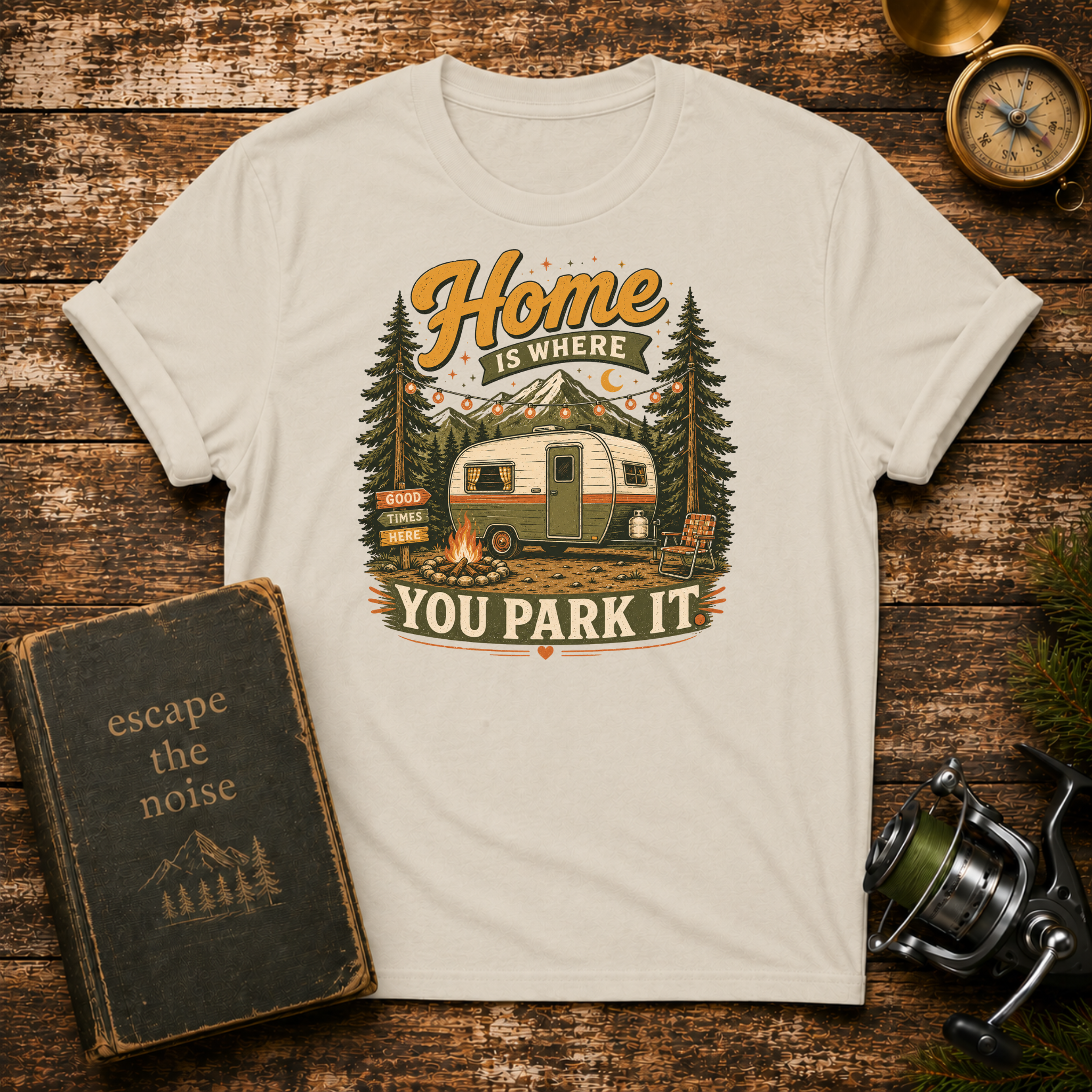 T-Shirt — "Home Is Where You Park It" Vintage Camper Graphic