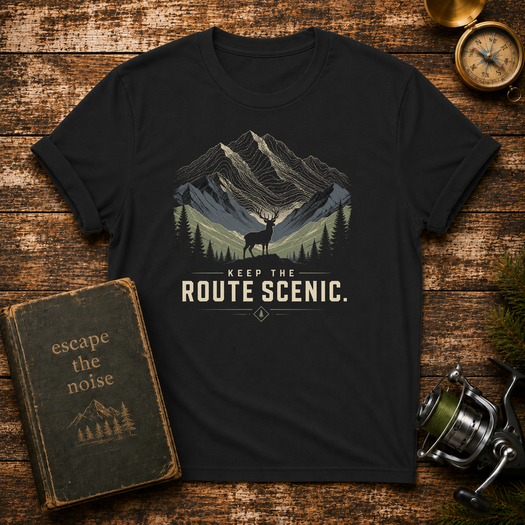 Scenic Route Mountain T-Shirt — 'Keep the Route Scenic' Adventure Tee