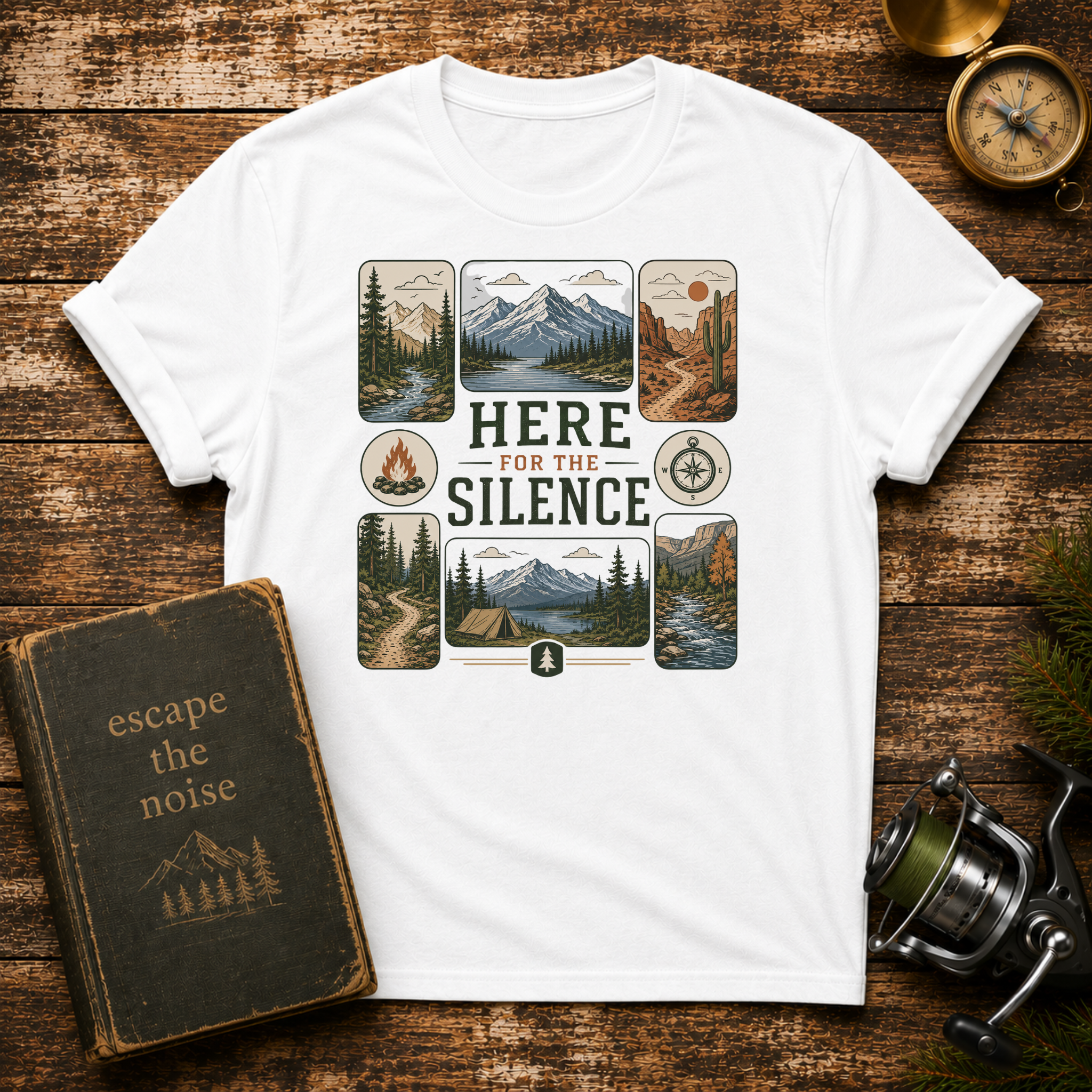 Here for the Silence Graphic T-Shirt — Vintage Mountain Nature Tee