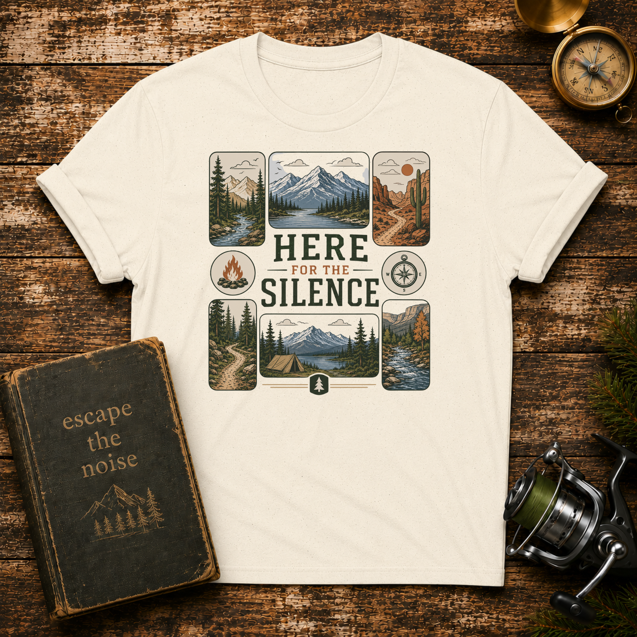 Here for the Silence Graphic T-Shirt — Vintage Mountain Nature Tee