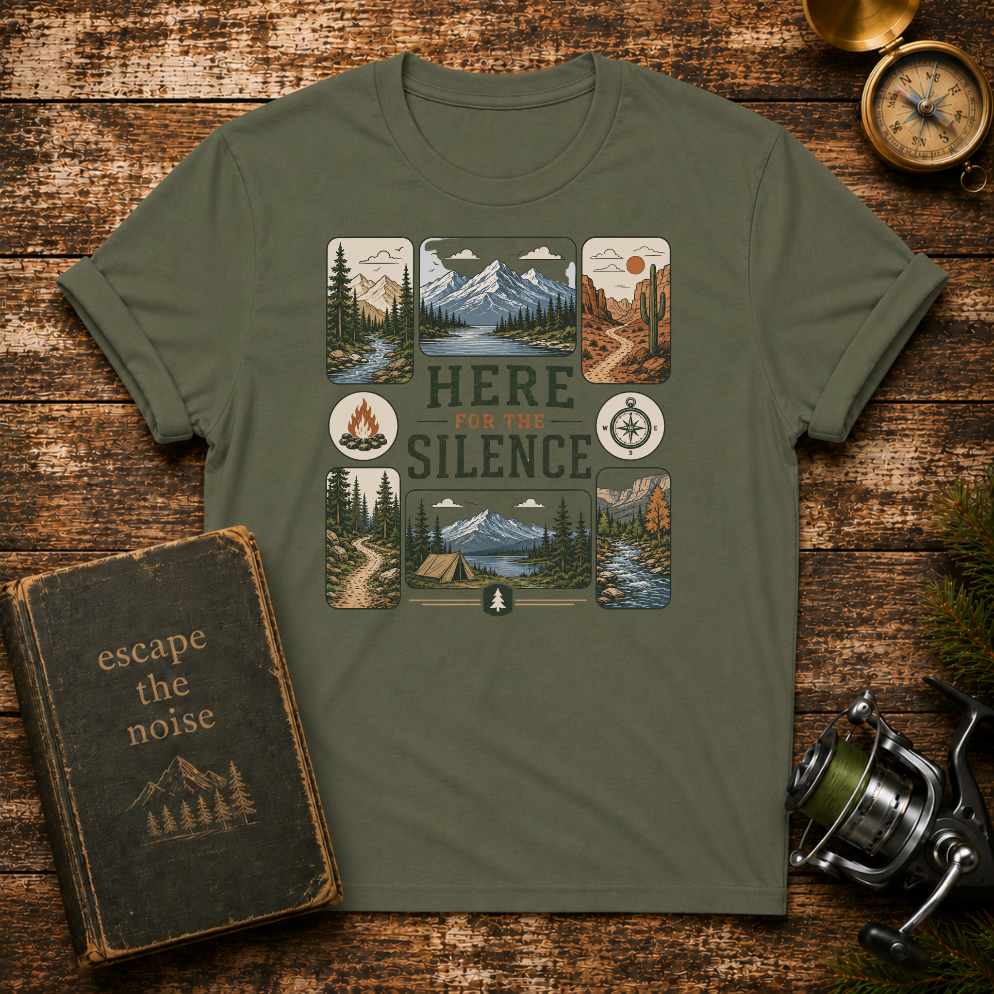 Here for the Silence Graphic T-Shirt — Vintage Mountain Nature Tee