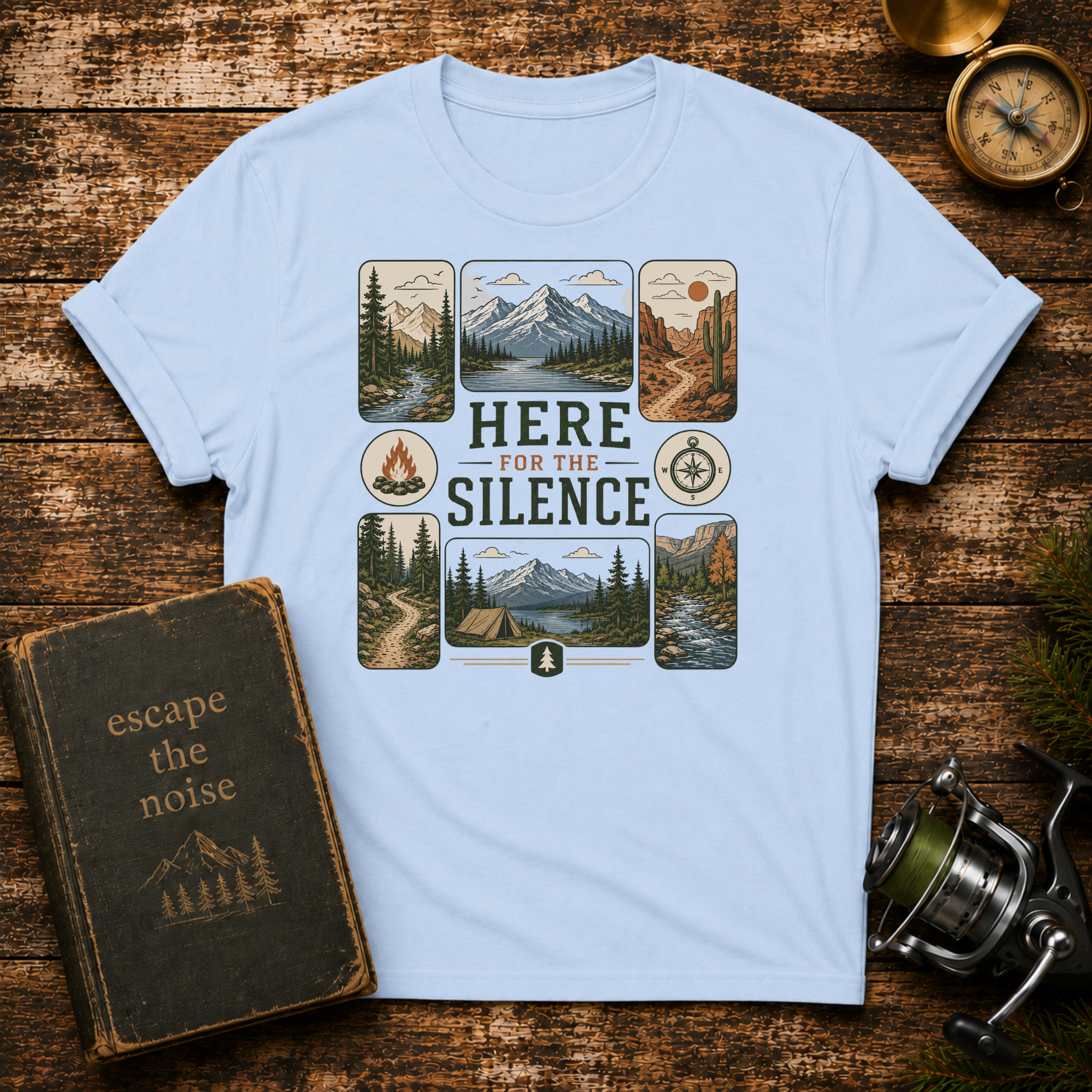 Here for the Silence Graphic T-Shirt — Vintage Mountain Nature Tee