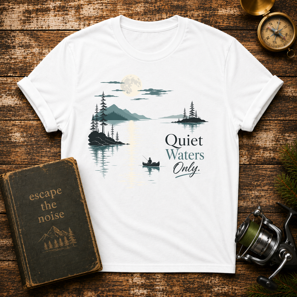 Quiet Waters T-Shirt — Minimal Lake Canoe Design