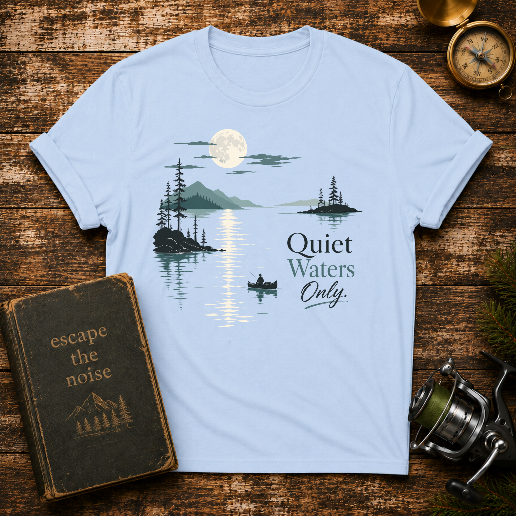 Quiet Waters T-Shirt — Minimal Lake Canoe Design