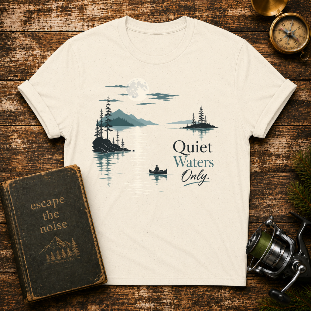 Quiet Waters T-Shirt — Minimal Lake Canoe Design