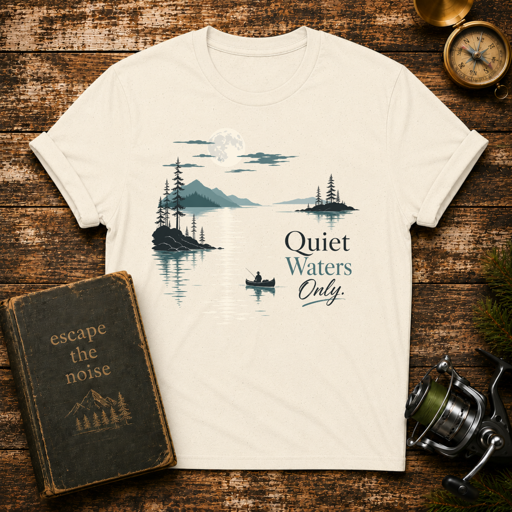 Quiet Waters T-Shirt — Minimal Lake Canoe Design